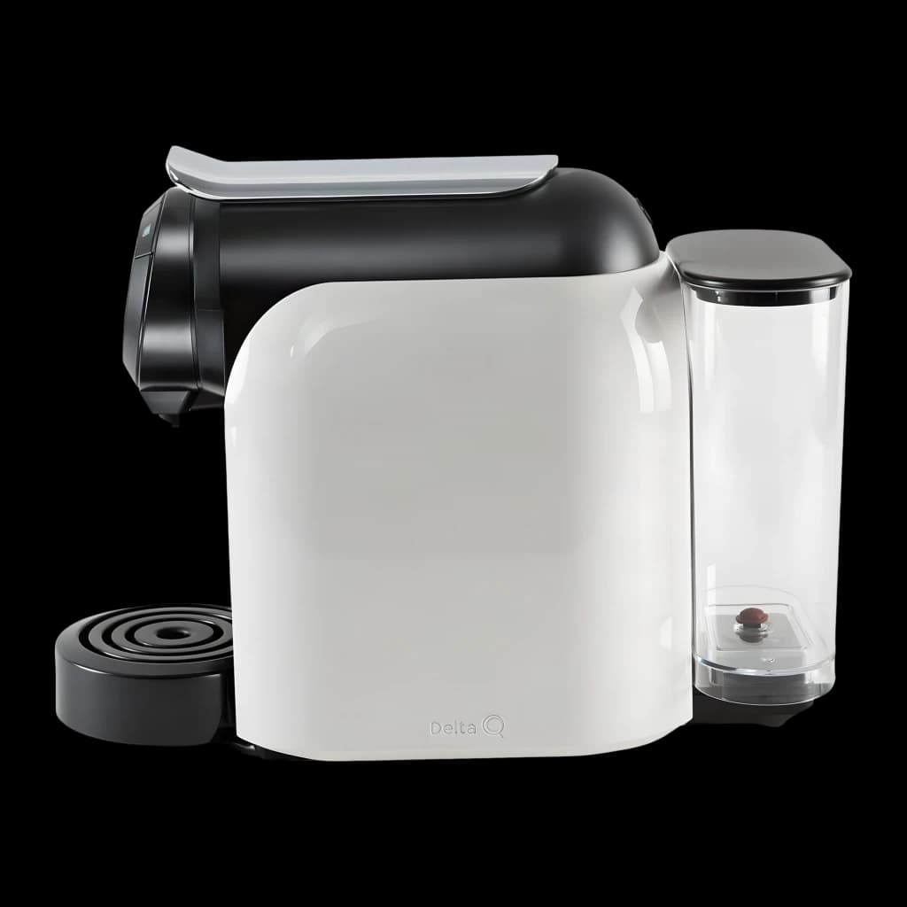 Máquina de Cápsulas Delta Q Qool Evolution 1L 19bar 1200W Branco, detalhe lateral: reservatório transparente amovível