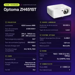 Proyector Optoma Láser Tiro Corto Full HD 1080p 4200 Lúmenes ANSI Blanco ZH451ST - características