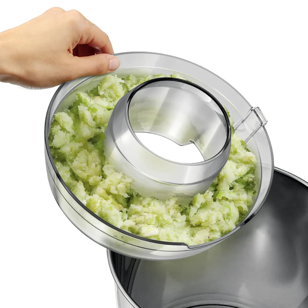 Centrifugadora Philips Viva Collection 800W jarro 800ml / 1,2L polpa Preto HR1855/70, em uso: mão a retirar o recipiente