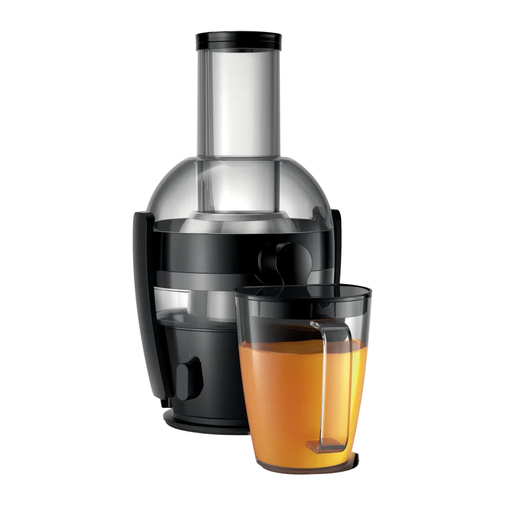 Centrifugadora Philips Viva Collection 800W jarro 800ml / 1,2L polpa Preto HR1855/70, detalhe: jarro com sumo de laranja