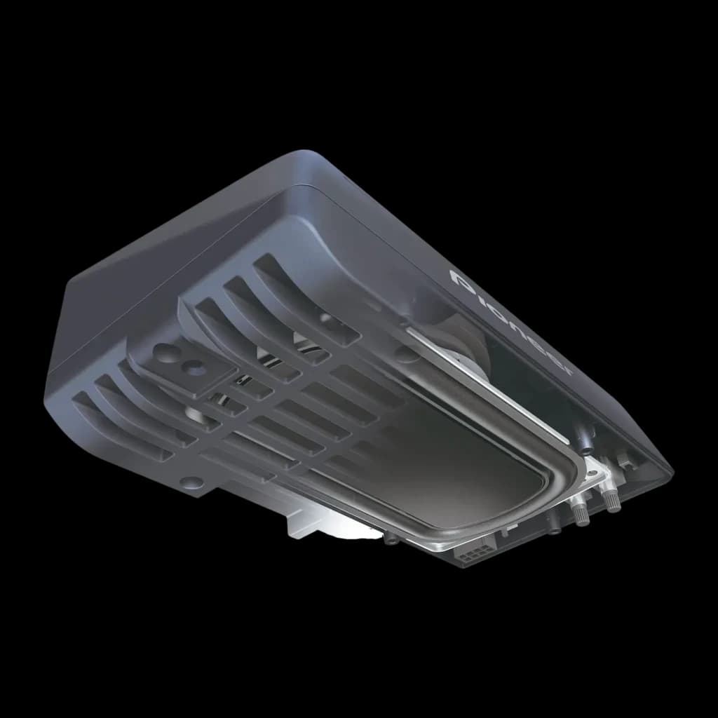 Caisson de basses Pioneer Actif 50W RMS Noir TS-WX010A pour voiture, détail: dessous avec grilles de ventilation et vis