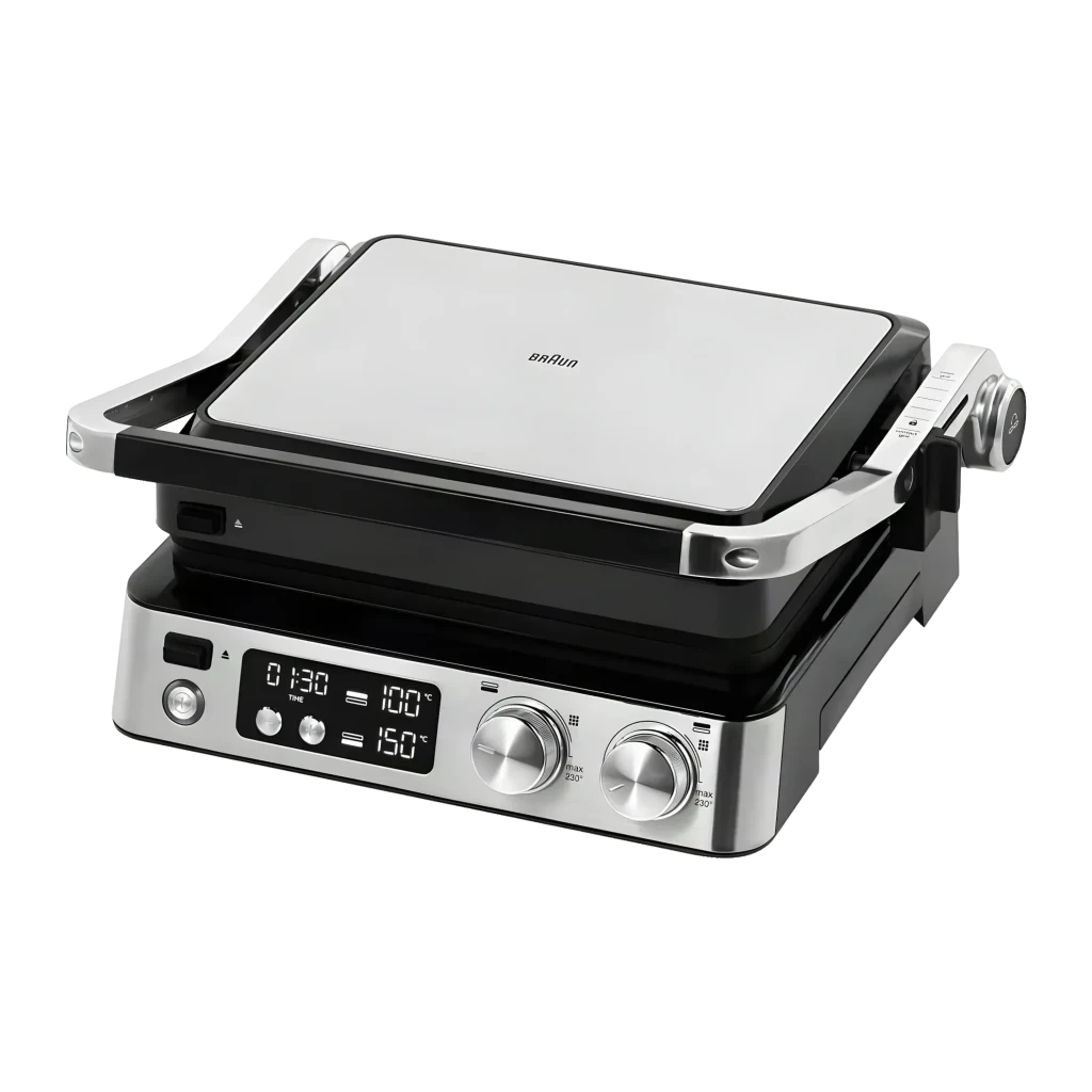 Parrilla eléctrica Braun MultiGrill 7 CG 7040 2000W 6 personas Acero Inoxidable, detalle: panel de control con pantalla