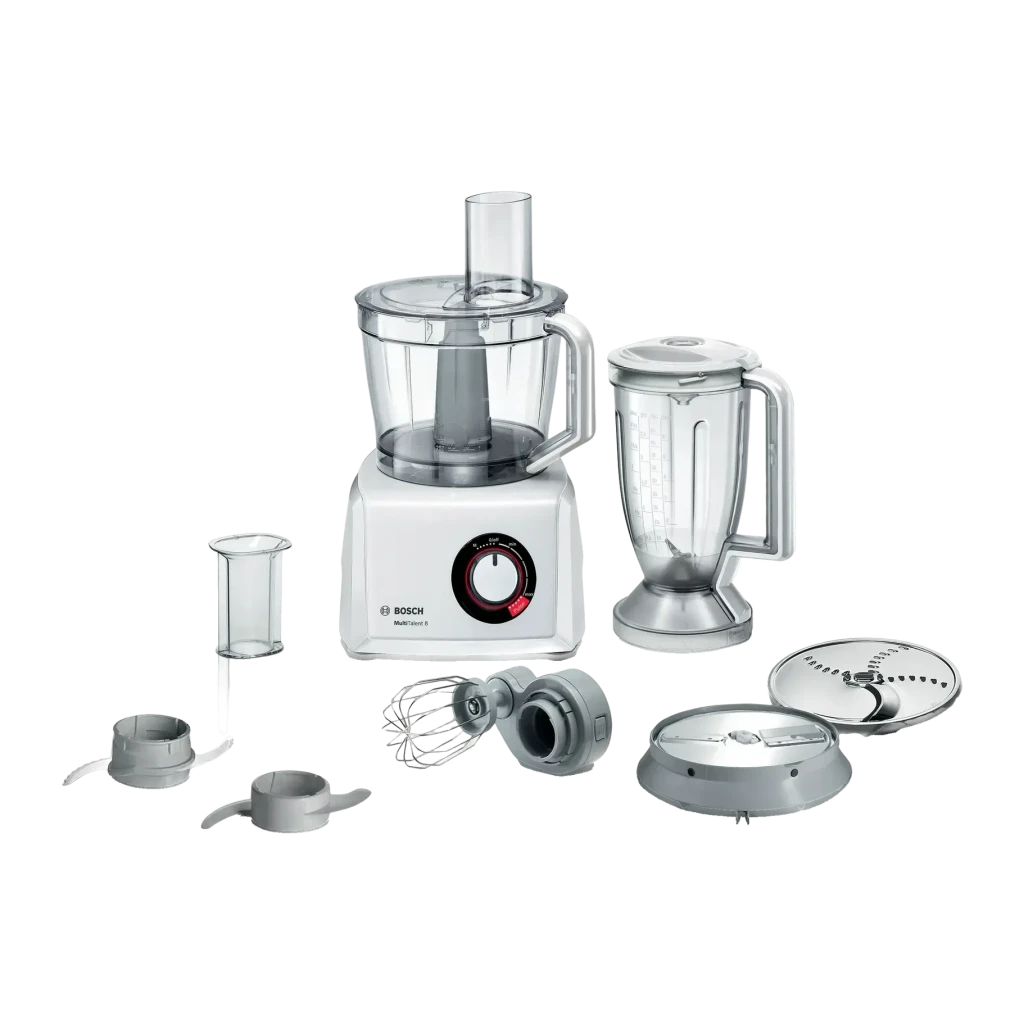 Robot de cozinha Bosch MultiTalent 8 3,9L 1000W Branco MC812W501, detalhe: base branca com taça, copo liquidificador