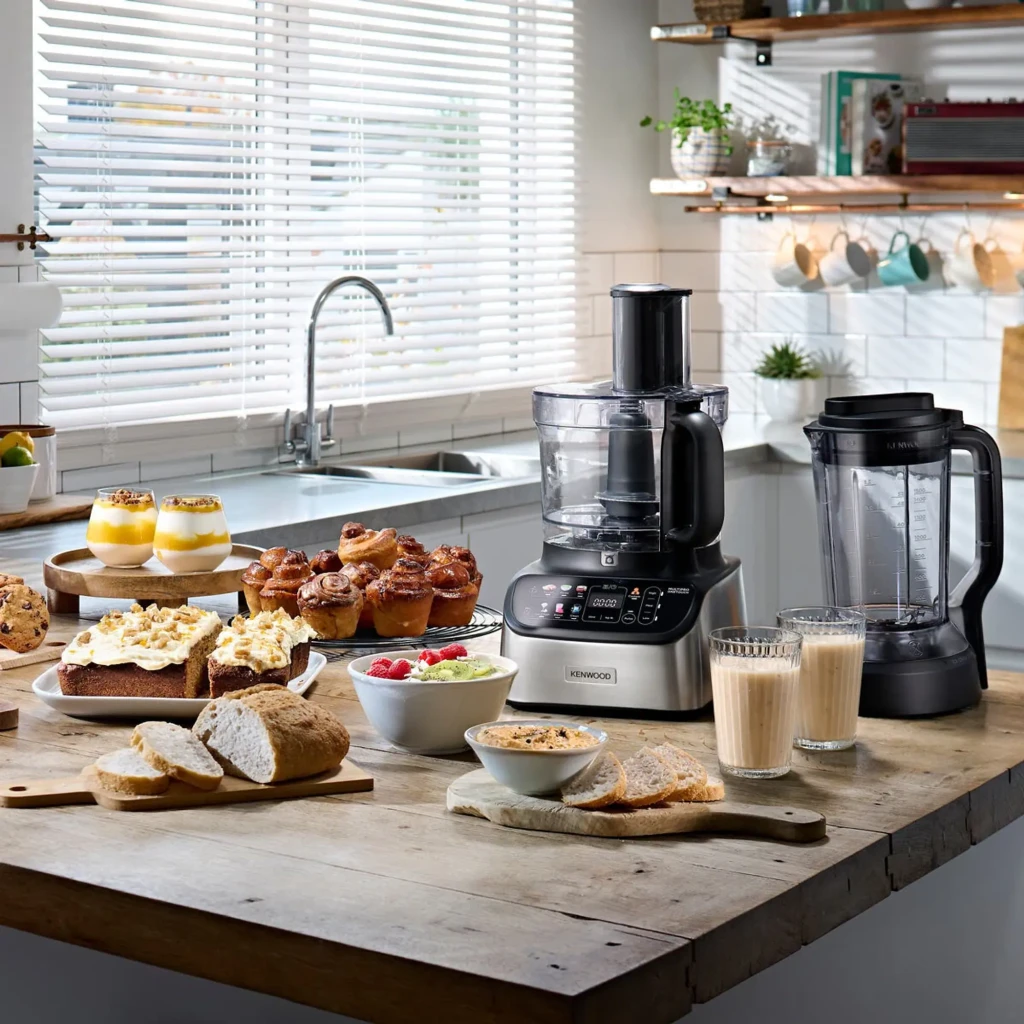 Robot de cozinha Kenwood MultiPro OneTouch 3L 1000W Preto/Aço inoxidável FDM73.480SS, em uso: sobre bancada de madeira