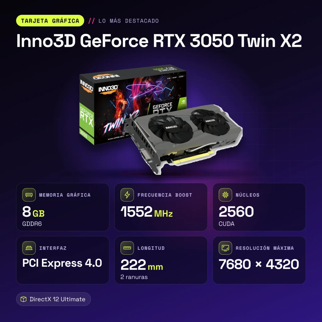 Inno3D GeForce RTX 3050 Twin X2 8GB GDDR6 Preto - características