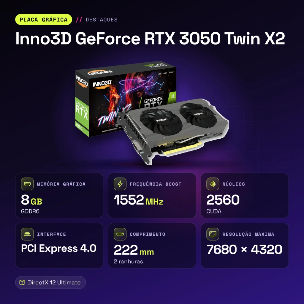 Inno3D GeForce RTX 3050 Twin X2 8GB GDDR6 Preto - características