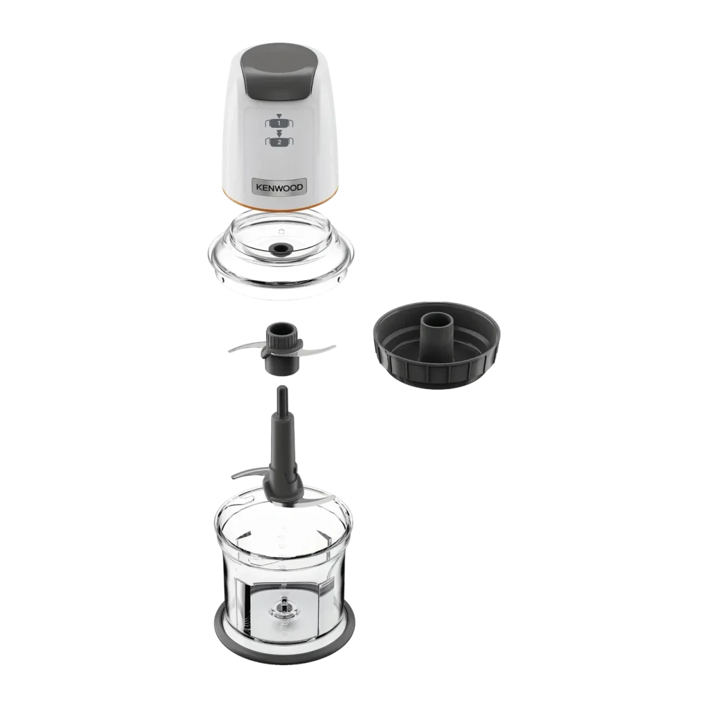 Hachoir Kenwood Easy Chop 0,5L 500W Fonction Pulse Acier Inoxydable CHP61.100WH, détail: vue éclatée avec moteur, couvercle
