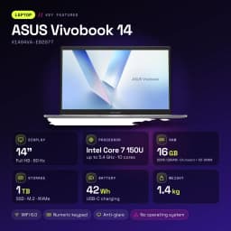 PC portable ASUS Vivobook 14 16Go/1To SSD 14 pouces Full HD Intel Core 7 150U Sans Système d'Exploitation Argent X1404VA-EB2077 - caractéristiques