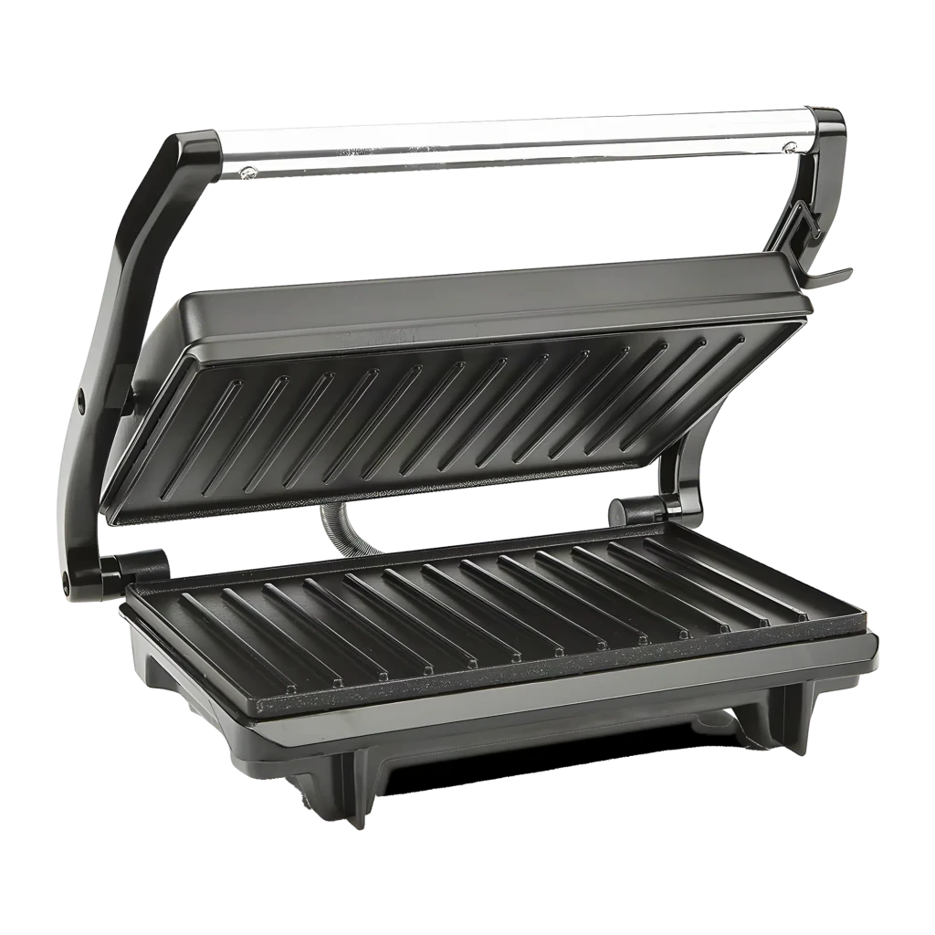 Grill de contacto TriStar 700W 225x140mm Negro GR-2650, vista frontal: tapa abierta con placas estriadas antiadherentes