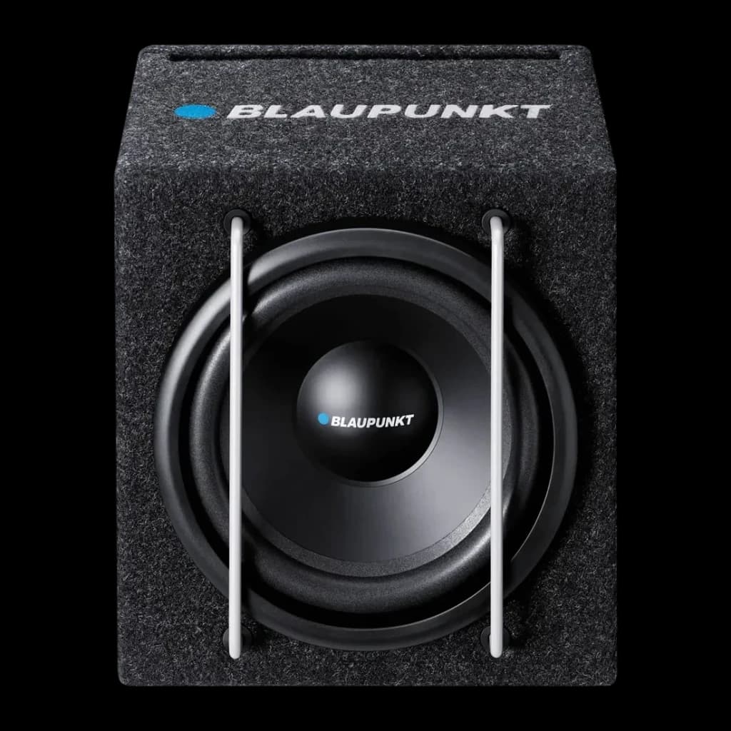 Caisson de basse voiture Blaupunkt GTb 8200 A Actif 75W RMS Noir, détail: haut-parleur frontal en caisson recouvert