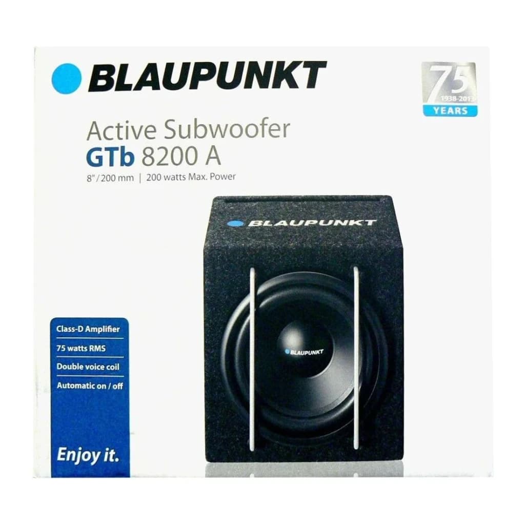 Caisson de basse voiture Blaupunkt GTb 8200 A Actif 75W RMS Noir, contenu boîte: packaging avec caisson noir en enceinte