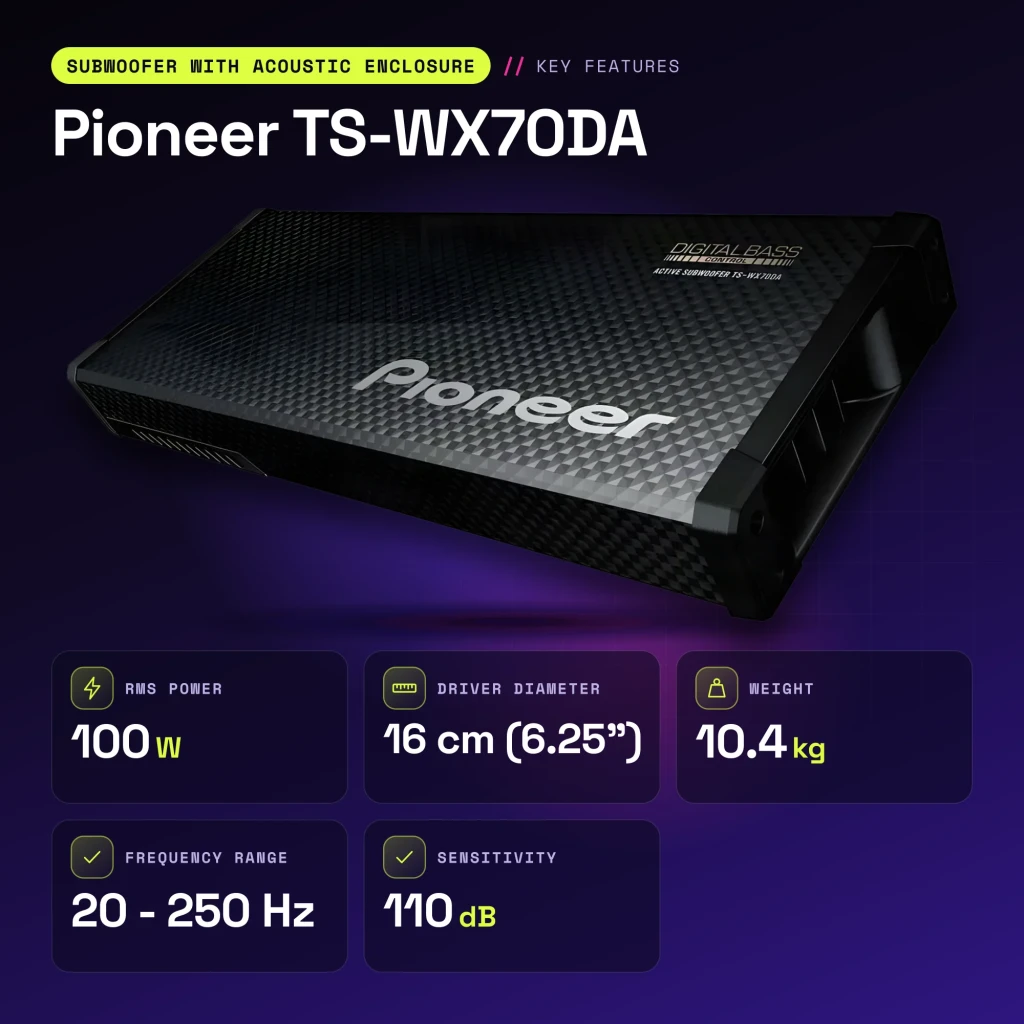 Caisson de basses voiture Pioneer 100W RMS Noir TS-WX70DA - caractéristiques