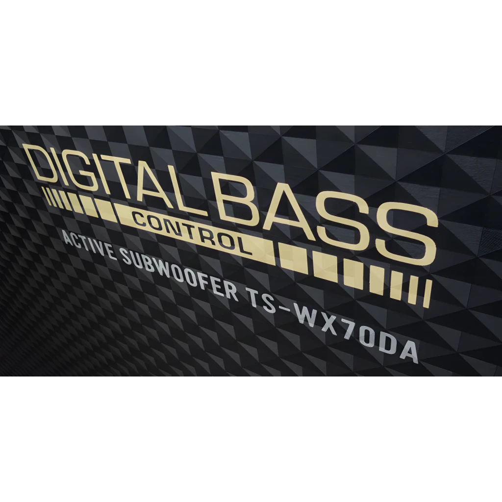 Caisson de basses voiture Pioneer 100W RMS Noir TS-WX70DA, détail: sérigraphie Digital Bass Control sur boîtier noir à