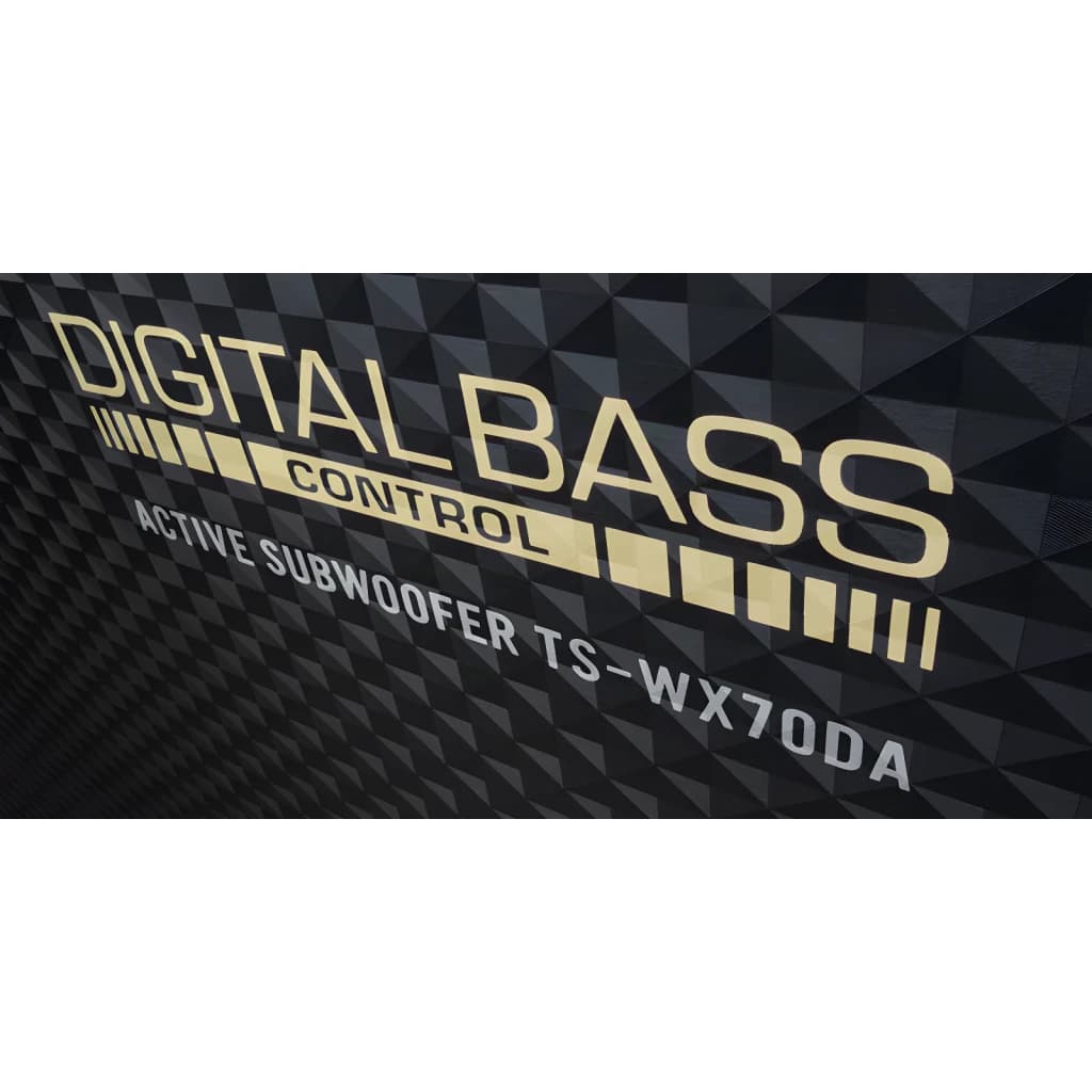 Caisson de basses voiture Pioneer 100W RMS Noir TS-WX70DA, détail: sérigraphie Digital Bass Control sur boîtier noir à
