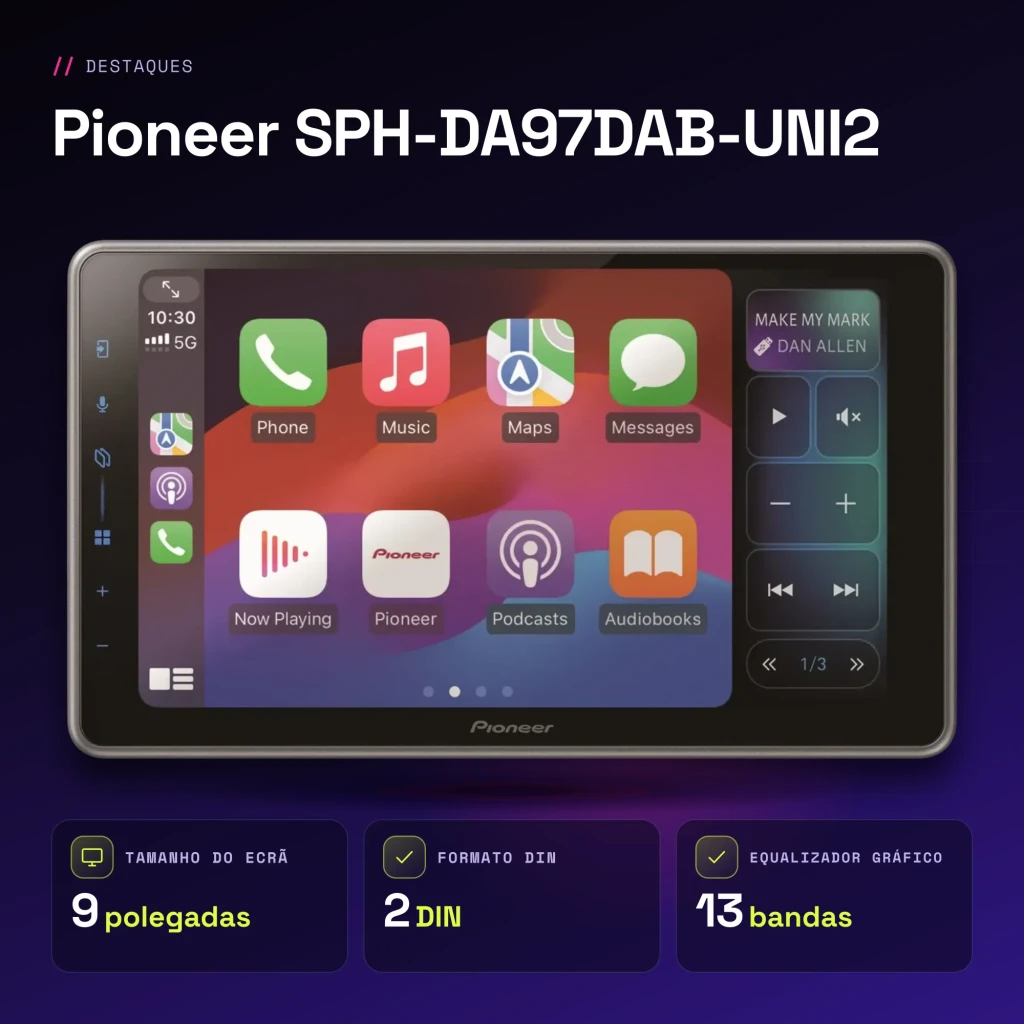 Auto-rádio Pioneer Preto CarPlay Android Auto Sem Fios 9 polegadas SPH-DA97DAB-UNI2 - características