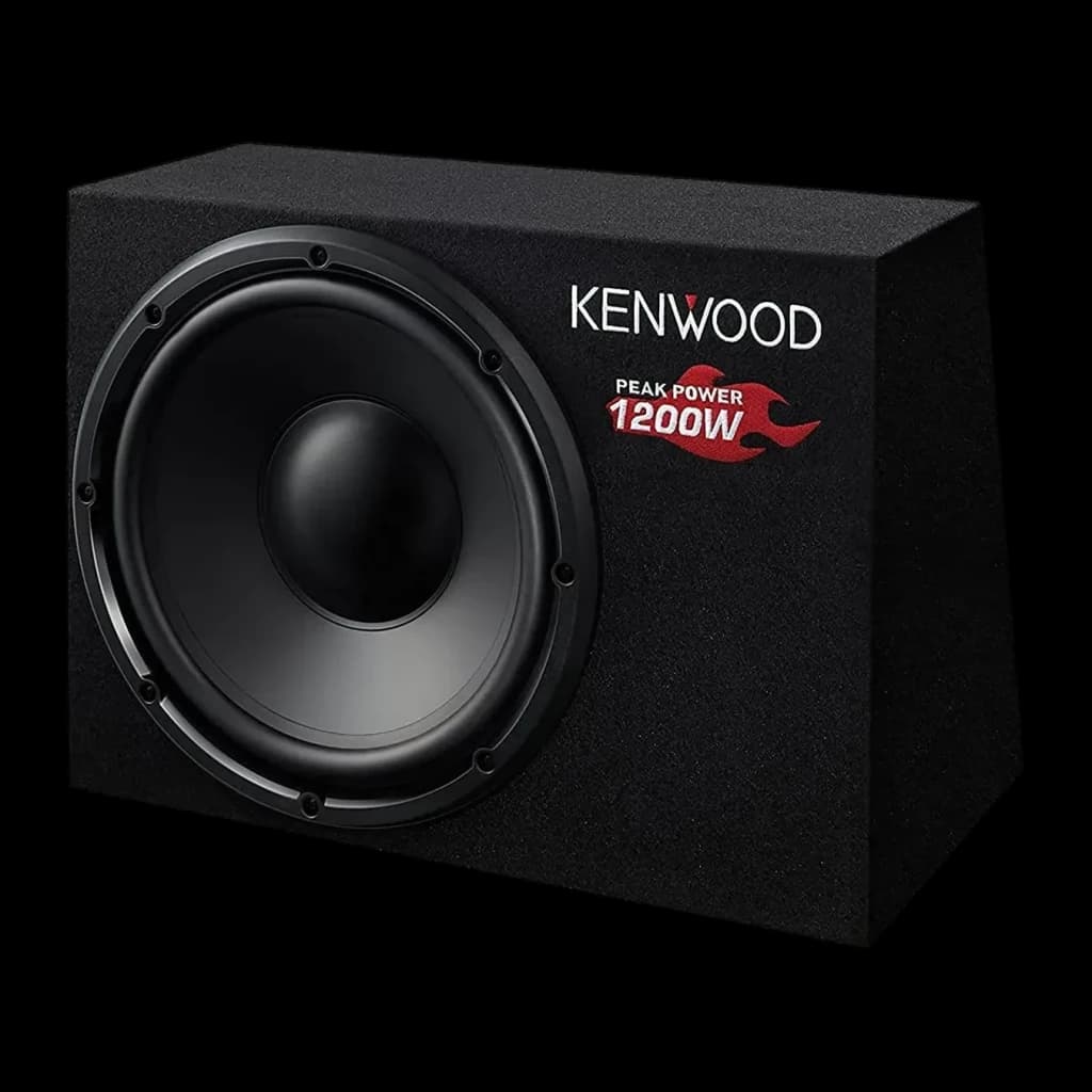 Caisson de basses voiture Kenwood 30cm Passif 300W RMS Noir KSC-W1200B, vue de face: caisson recouvert noir