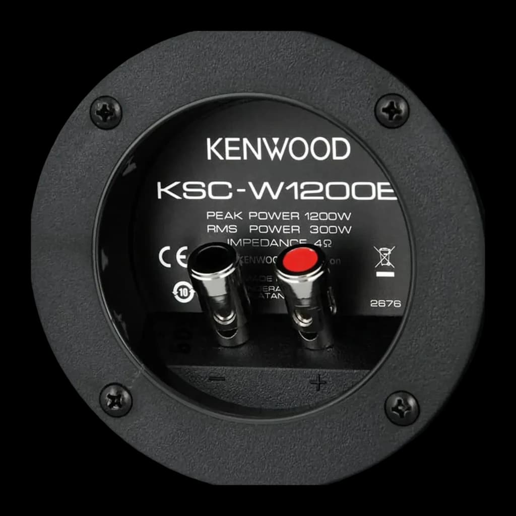 Caisson de basses voiture Kenwood 30cm Passif 300W RMS Noir KSC-W1200B, détail: panneau arrière avec bornes de connexion