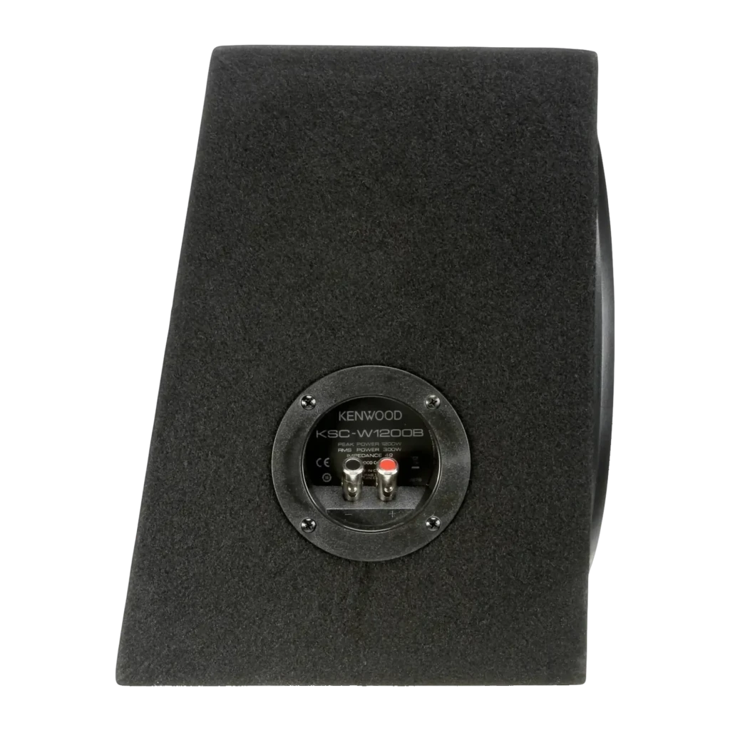 Caisson de basses voiture Kenwood 30cm Passif 300W RMS Noir KSC-W1200B, vue arrière: panneau de connexion avec bornes rouge