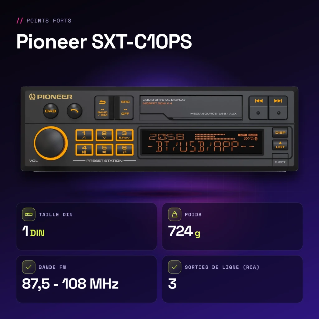 Autorradio Pioneer Negro 1 DIN Bluetooth 4.0 SXT-C10PS - características