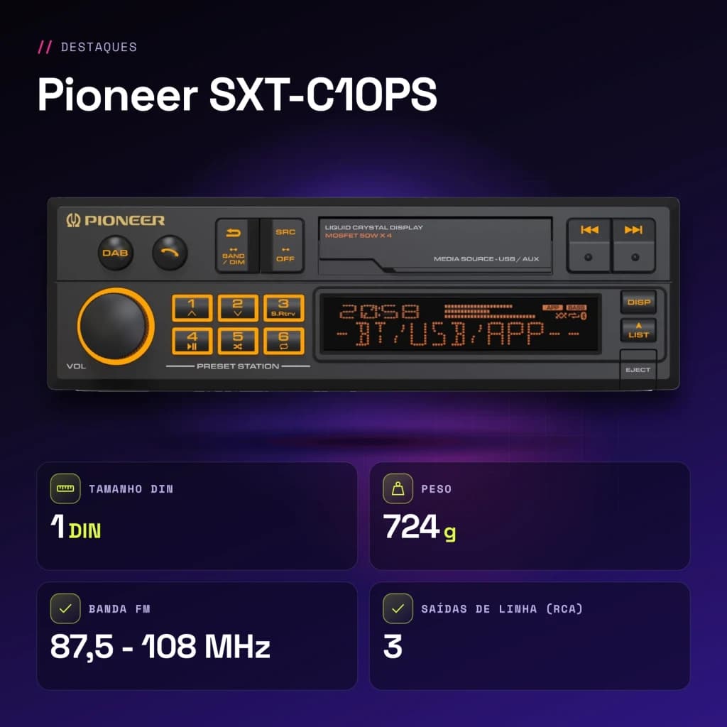 Autorradio Pioneer Negro 1 DIN Bluetooth 4.0 SXT-C10PS - características