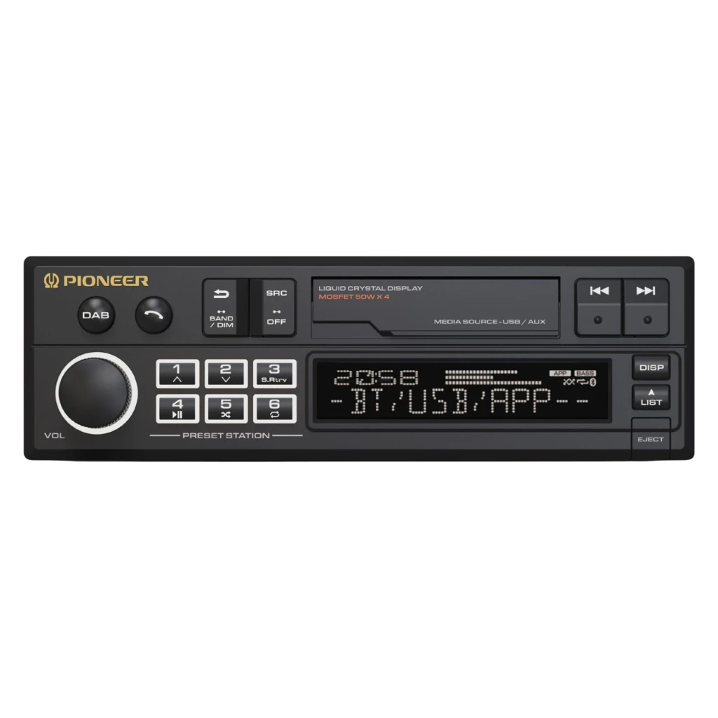 Autorradio Pioneer Negro 1 DIN Bluetooth 4.0 SXT-C10PS, vista frontal: pantalla LCD, mando de volumen y botones
