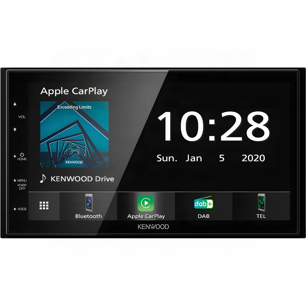Autoradio Kenwood Noir CarPlay Android Auto Bluetooth 2DIN DMX5020DABS, face avant: écran tactile avec interface Apple