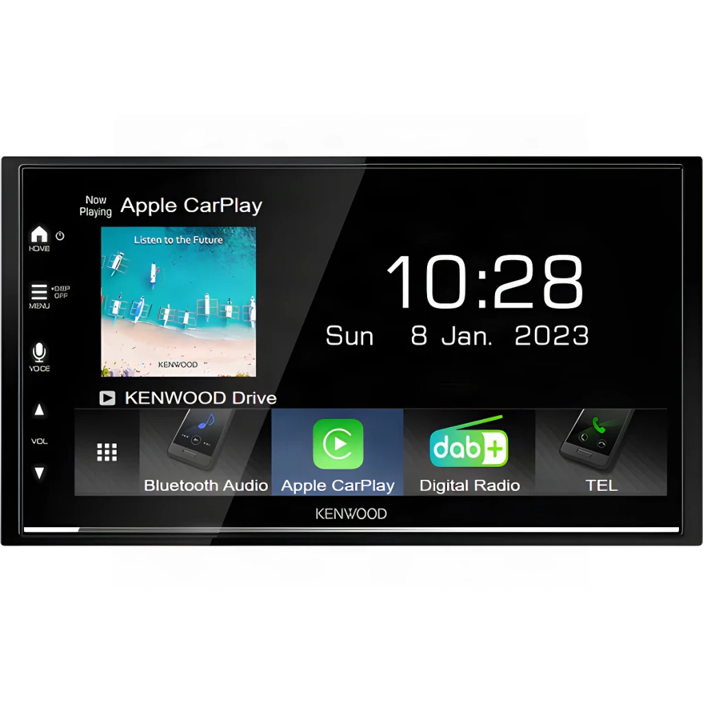 Autorádio Kenwood Preto CarPlay Android Auto Sem Fios 6.8 polegadas DMX7722DABS, frontal: ecrã com Apple CarPlay ativo