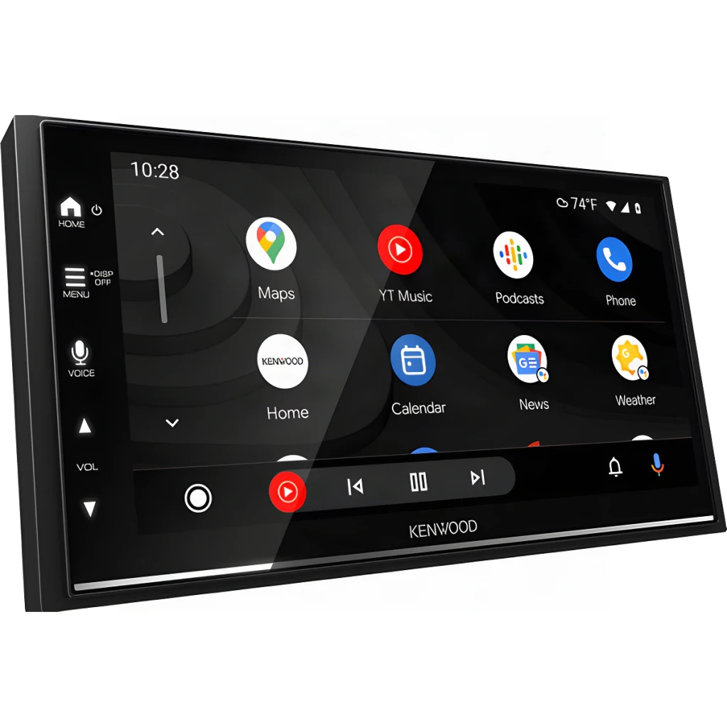 Autorádio Kenwood Preto CarPlay Android Auto Sem Fios 6.8 polegadas DMX7722DABS, vista em ângulo: ecrã tátil com interface