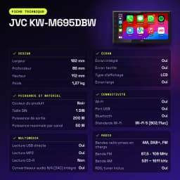 Autorradio JVC Negro CarPlay Android Auto Inalámbrico 6.8 pulgadas KW-M695DBW - características