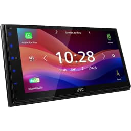 Autorradio JVC Negro CarPlay Android Auto Inalámbrico 6.8 pulgadas KW-M695DBW, vista frontal en ángulo: pantalla táctil