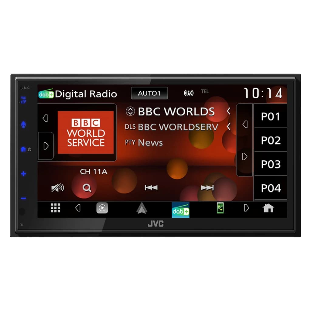Autorradio JVC Negro CarPlay Android Auto Inalámbrico 6.8 pulgadas KW-M695DBW, frontal: pantalla táctil con DAB+
