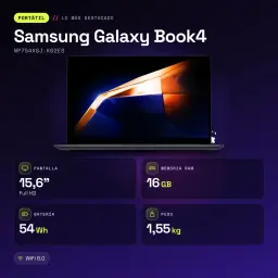 Portátil Samsung Galaxy Book4 16GB/512GB 15,6 pulgadas FHD Intel Core i5-1335U NVMe Windows 11 Pro Gris NP754XGJ-KG2ES - características