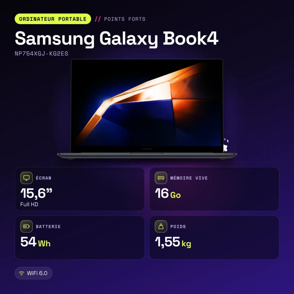 Portátil Samsung Galaxy Book4 16GB/512GB 15,6 pulgadas FHD Intel Core i5-1335U NVMe Windows 11 Pro Gris NP754XGJ-KG2ES - características