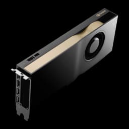 Lenovo RTX 4500 Ada 24 Go GDDR6 Noir, vue de face: carter noir avec bande dorée, ventilateur radial et 4 sorties DisplayPort