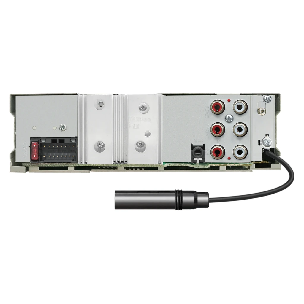 Autorradio JVC Negro 1 DIN Bluetooth 4.2 KD-DB922BT, vista trasera: conectores RCA, conector ISO y antena de micrófono