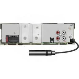 Autoradio marin Kenwood Noir 1DIN Bluetooth 4.2 KMR-M508DAB, vue arrière: sorties RCA, faisceau de câbles et antenne DAB