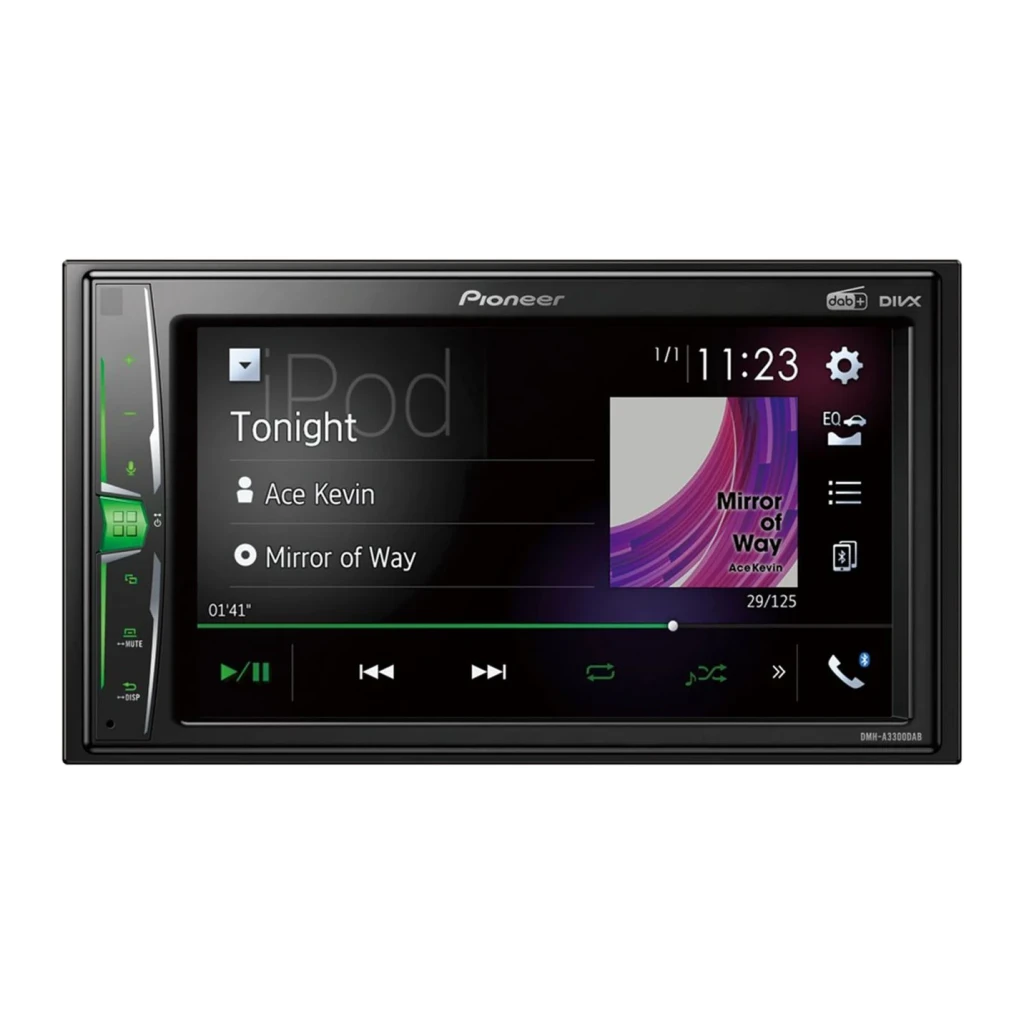 Autorradio Pioneer Negro 6.2 pulgadas Táctil 2 DIN DMH-A3300DAB, vista frontal: pantalla táctil con reproductor iPod