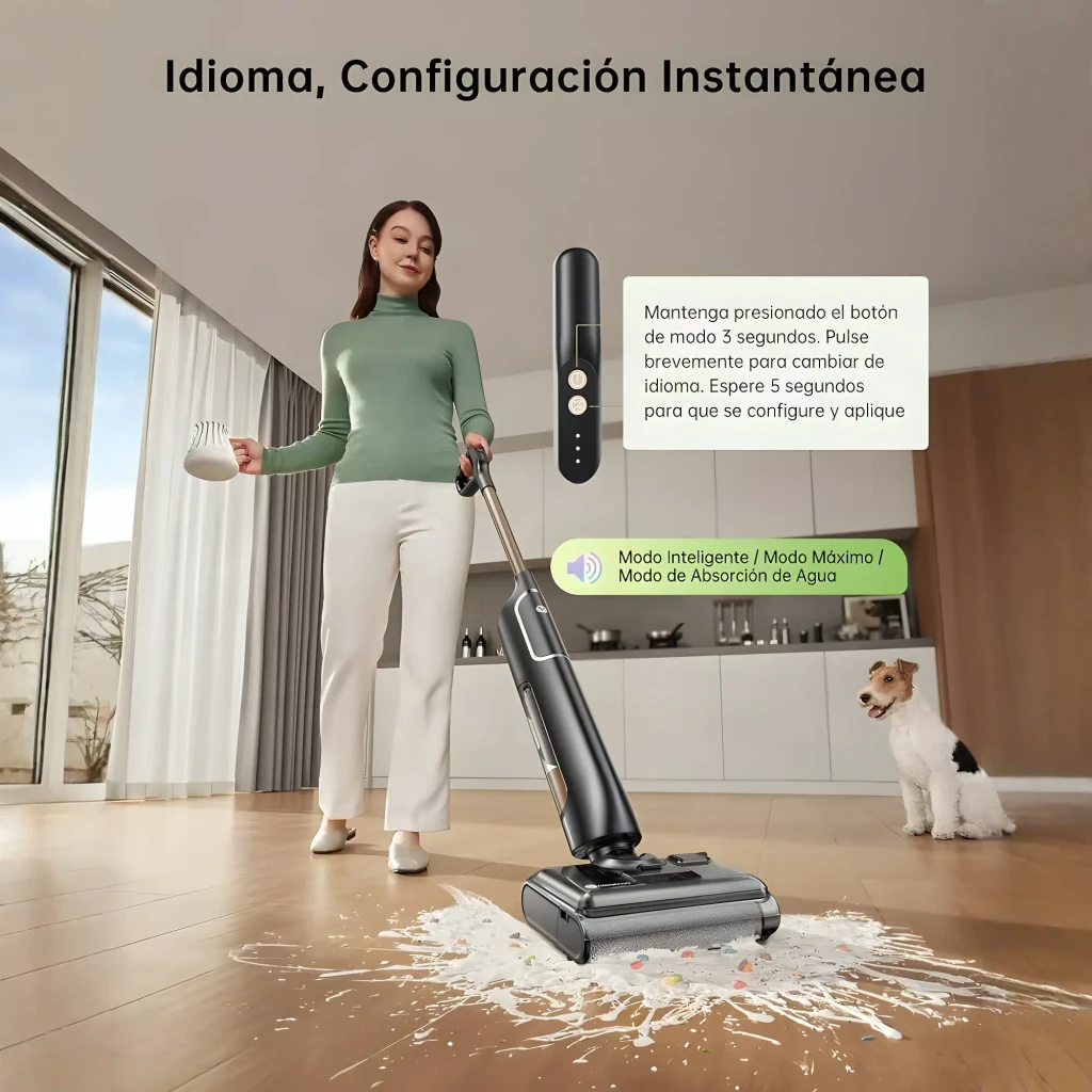 Balai Laveur Électrique Vexilar X7 Noir Aspire et Lave Autonettoyage Sans fil 20 000Pa, en cours d'utilisation: femme