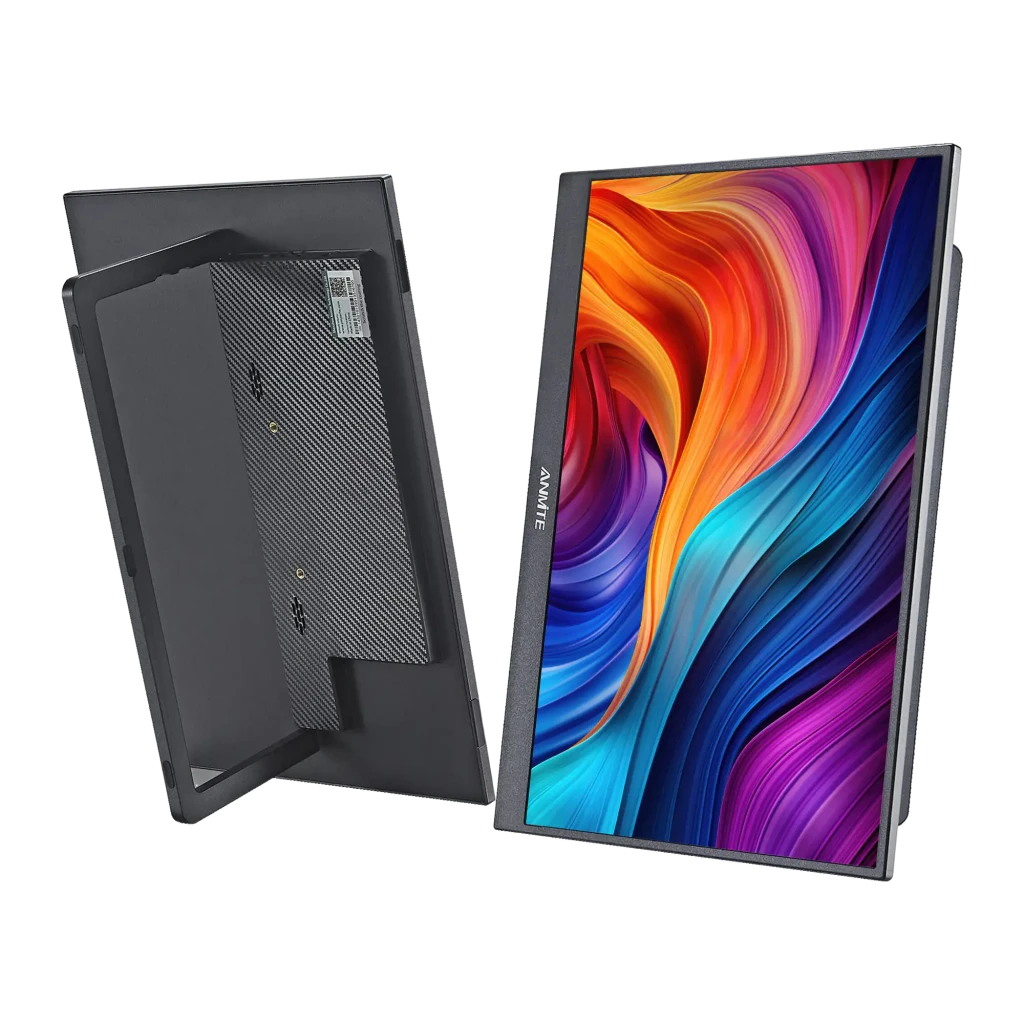 Écran Portable ANMITE 16 pouces 144Hz 2.5K IPS A160W24H, vue arrière: panneau arrière texturé avec support pliable et écran