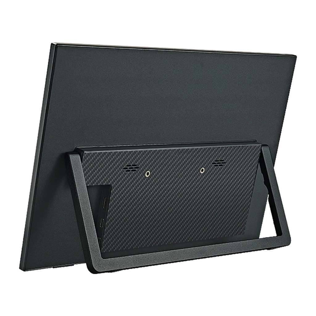 Écran Portable ANMITE 18,5 pouces Full HD IPS 120Hz 5 ms A185W03, vue arrière: panneau noir avec support intégré texture