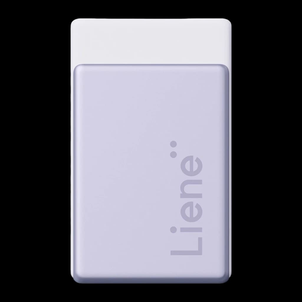 Imprimante Photo Portable LIENE Pearl N200 Pro Violet, détail arrière: corps lisse violet avec logo Liene et capuchon blanc