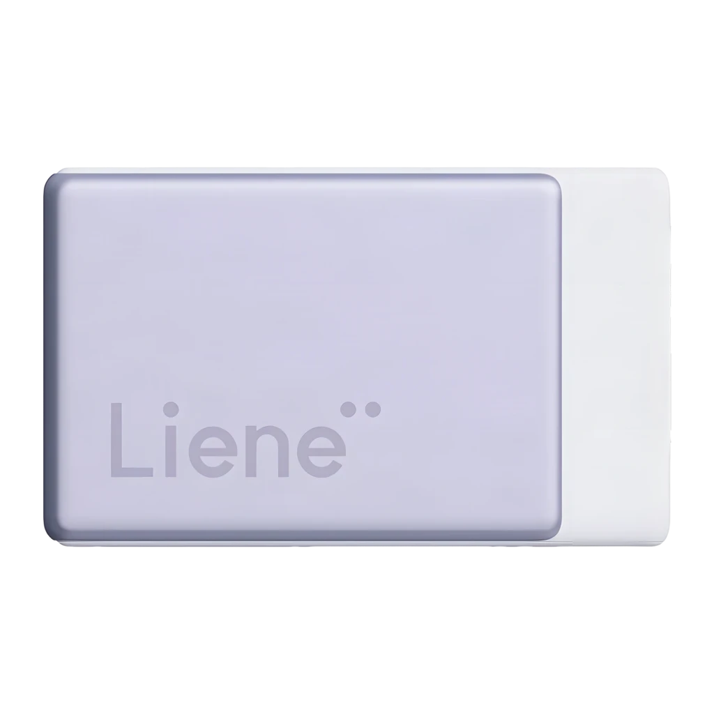 Imprimante Photo Portable LIENE Pearl N200 Pro Violet, détail: couvercle supérieur violet avec logo Liene et panneau latéral