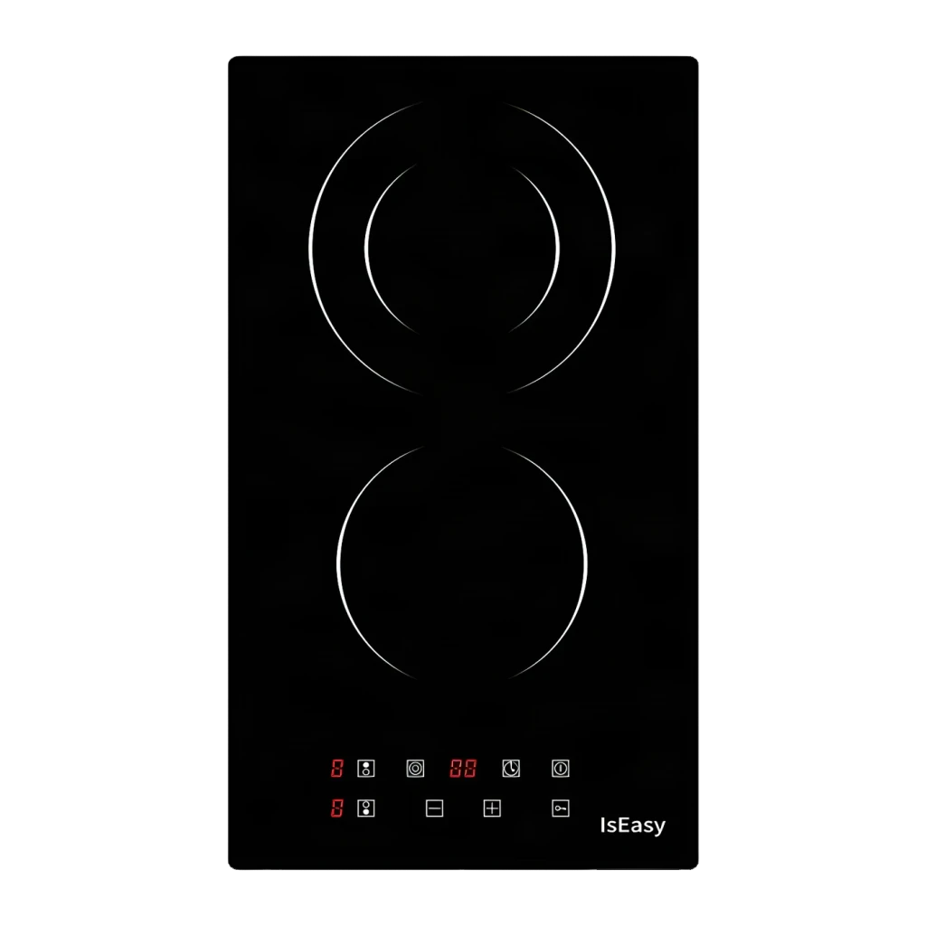 Placa vitrocerámica Iseasy 3200W 2 Zonas Negro LT2V-15, detalle: 2 zonas circulares y panel táctil con display rojo