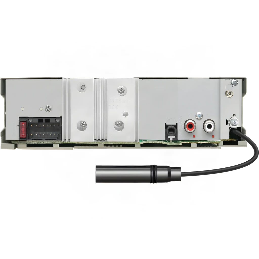 Autorradio Kenwood Negro 1 DIN Bluetooth KMM-BT408DAB, vista trasera: conectores ISO, RCA y cable de antena