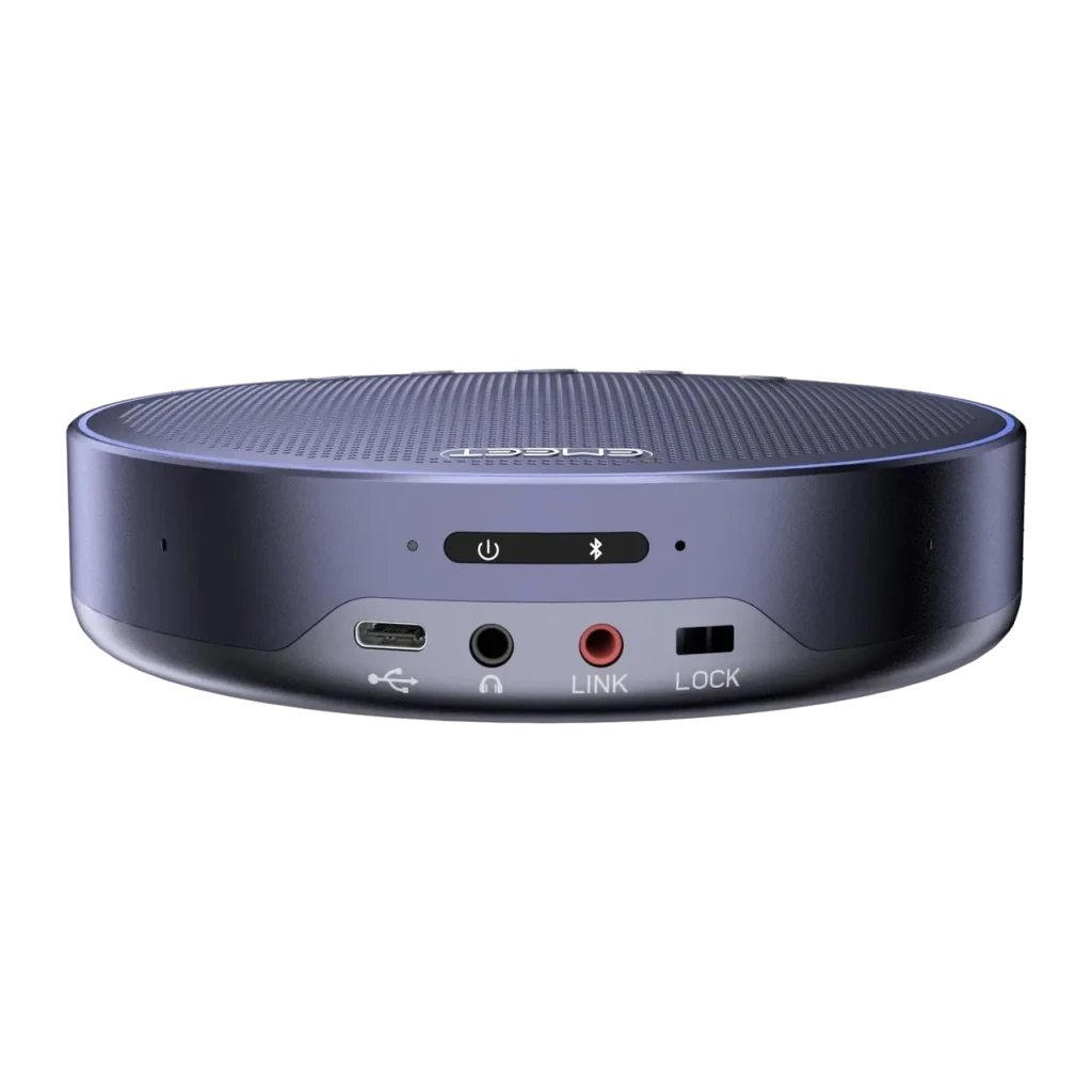 Altavoz de Conferencia EMEET OfficeCore M3 5W 20h Bluetooth 5.0 USB-C Jack 3.5mm Azul, detalle: puertos USB-C, jack 3.5mm