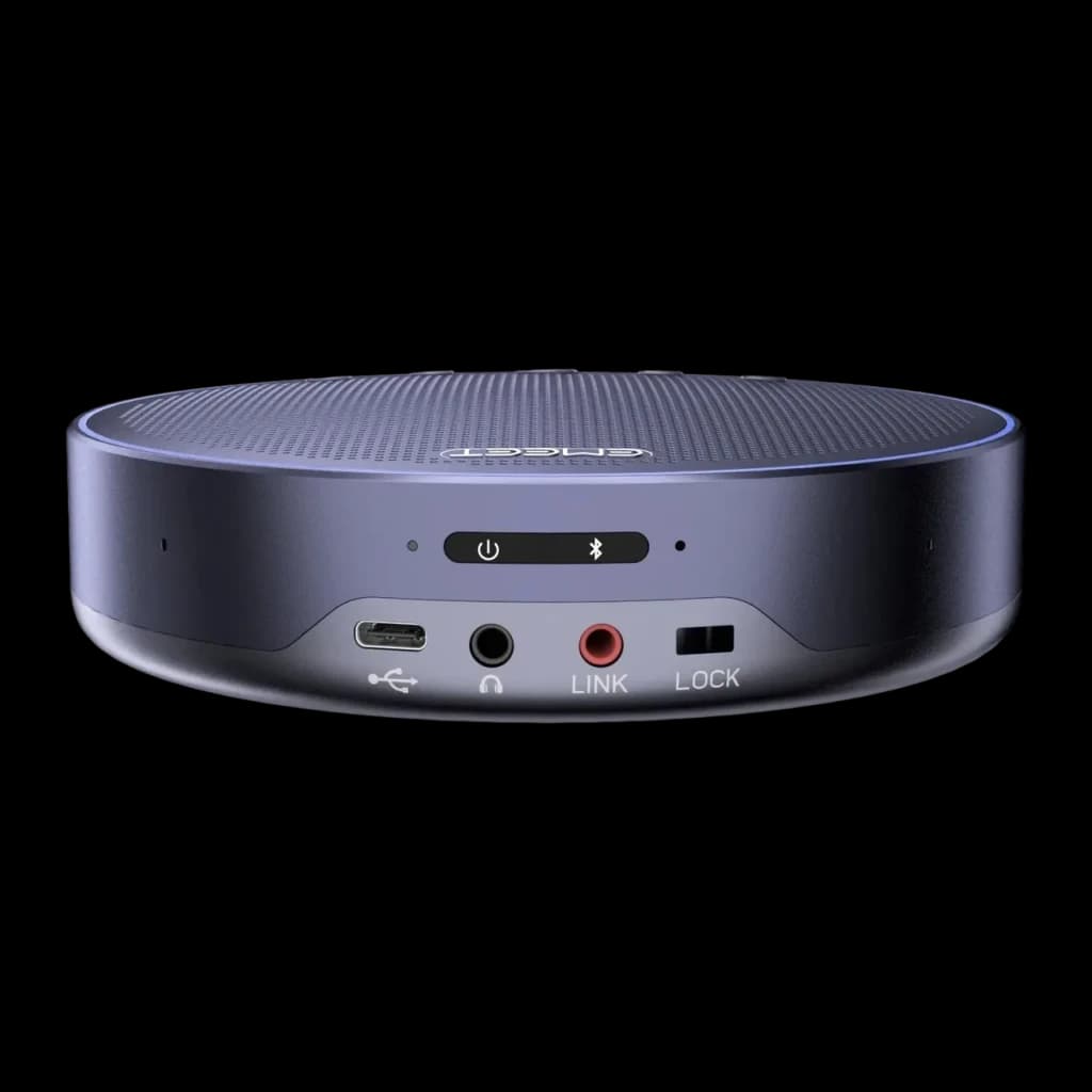 Altavoz de Conferencia EMEET OfficeCore M3 5W 20h Bluetooth 5.0 USB-C Jack 3.5mm Azul, detalle: puertos USB-C, jack 3.5mm