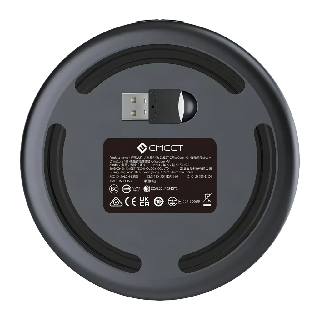 Altavoz de Conferencia EMEET OfficeCore M3 5W 20h Bluetooth 5.0 USB-C Jack 3.5mm Azul, vista trasera: base circular