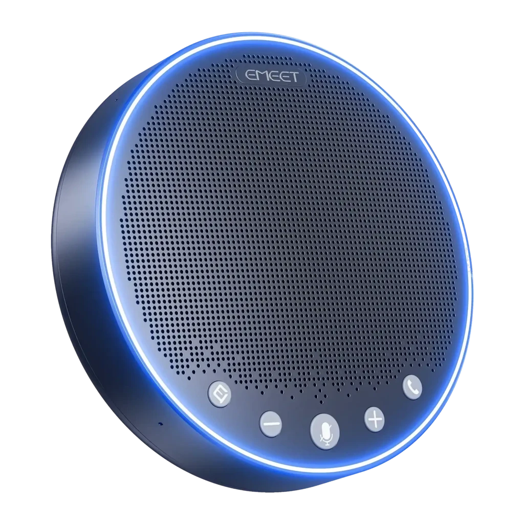 Altavoz de Conferencia EMEET OfficeCore M3 5W 20h Bluetooth 5.0 USB-C Jack 3.5mm Azul, detalle: anillo LED azul iluminado