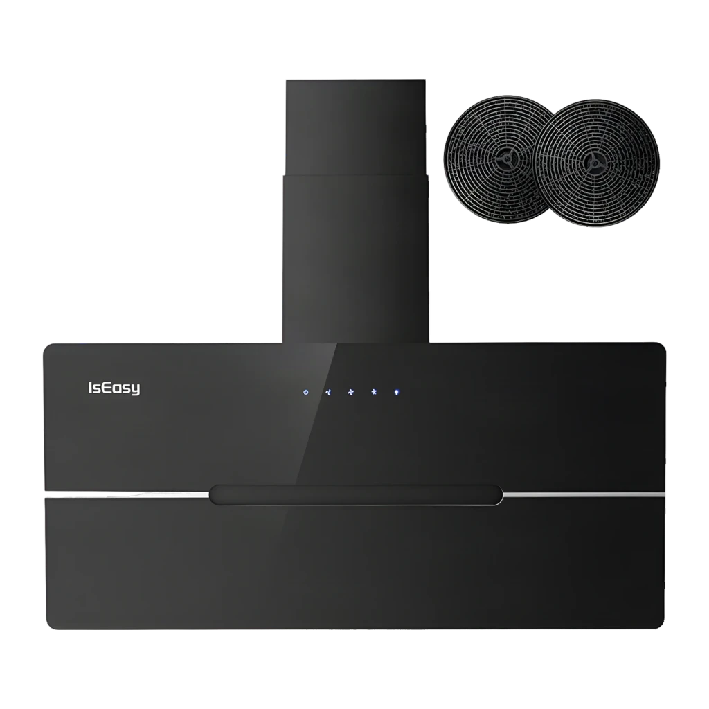 Campana extractora Iseasy 524 m³/h 3 velocidades Negro TV52A90D4-CC-I2, vista frontal: panel táctil con luces azules
