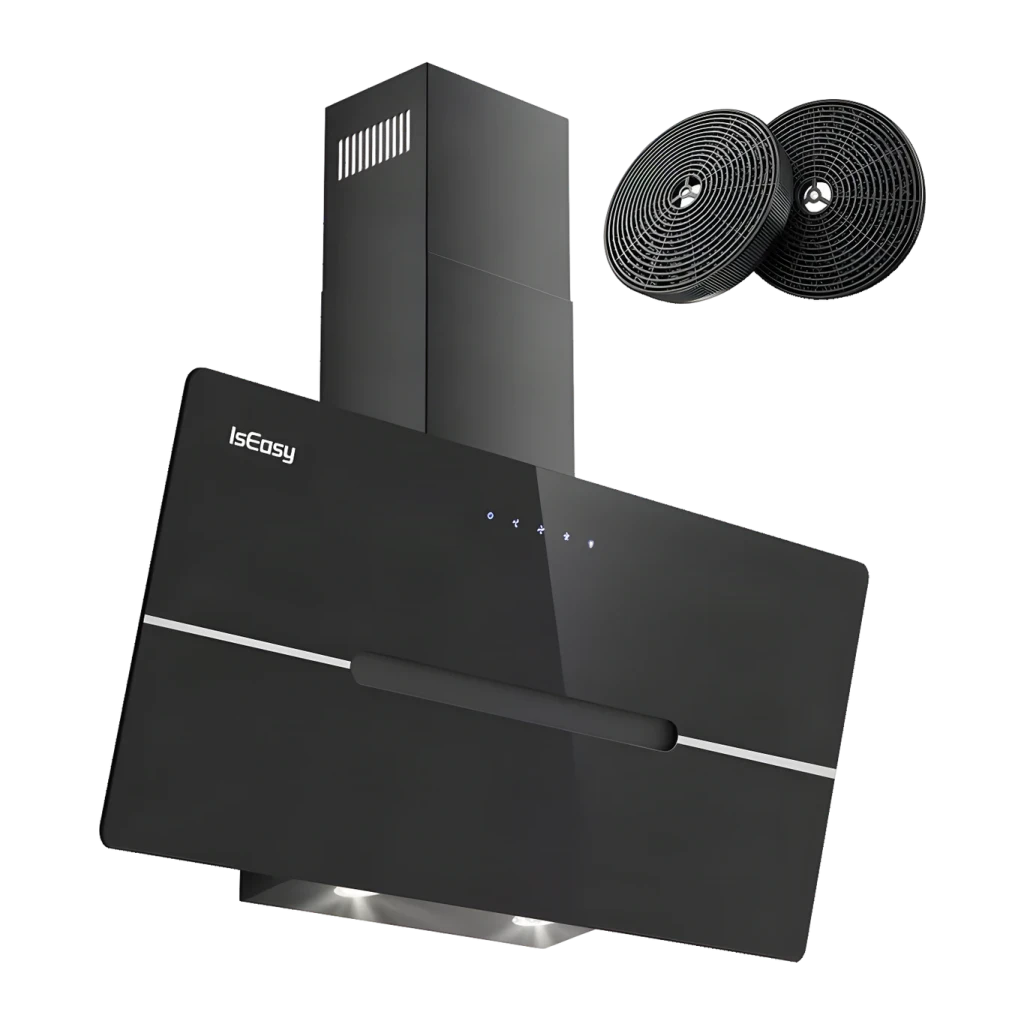 Campana extractora Iseasy 524 m³/h 3 velocidades Negro TV52A90D4-CC-I2, detalle: vista en ángulo con dos filtros de carbón